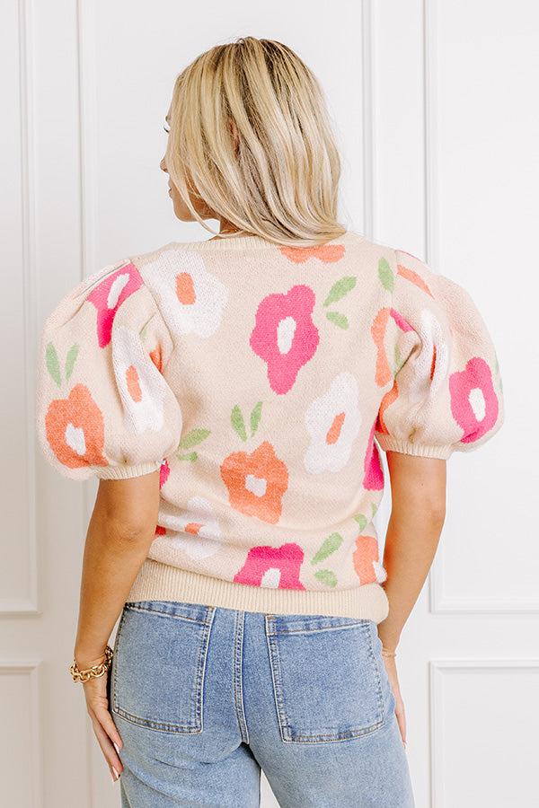 Flower Power Knit Sweater Top in Beige Product Image