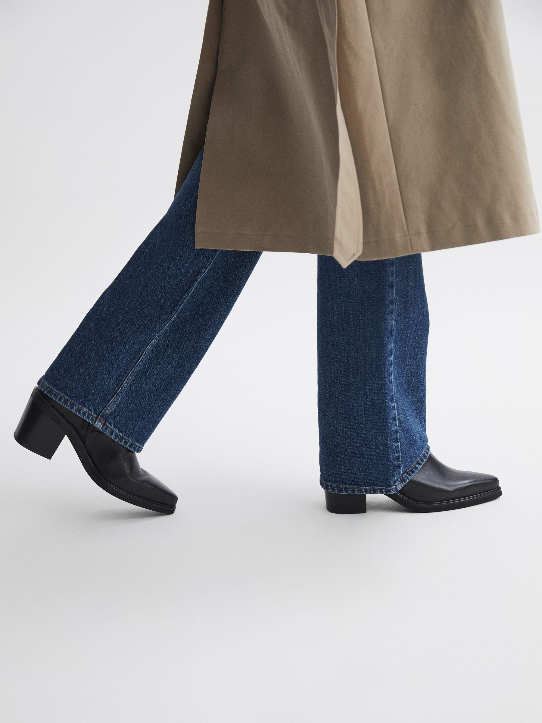 Leather Heeled Western Boots in Black Product Image