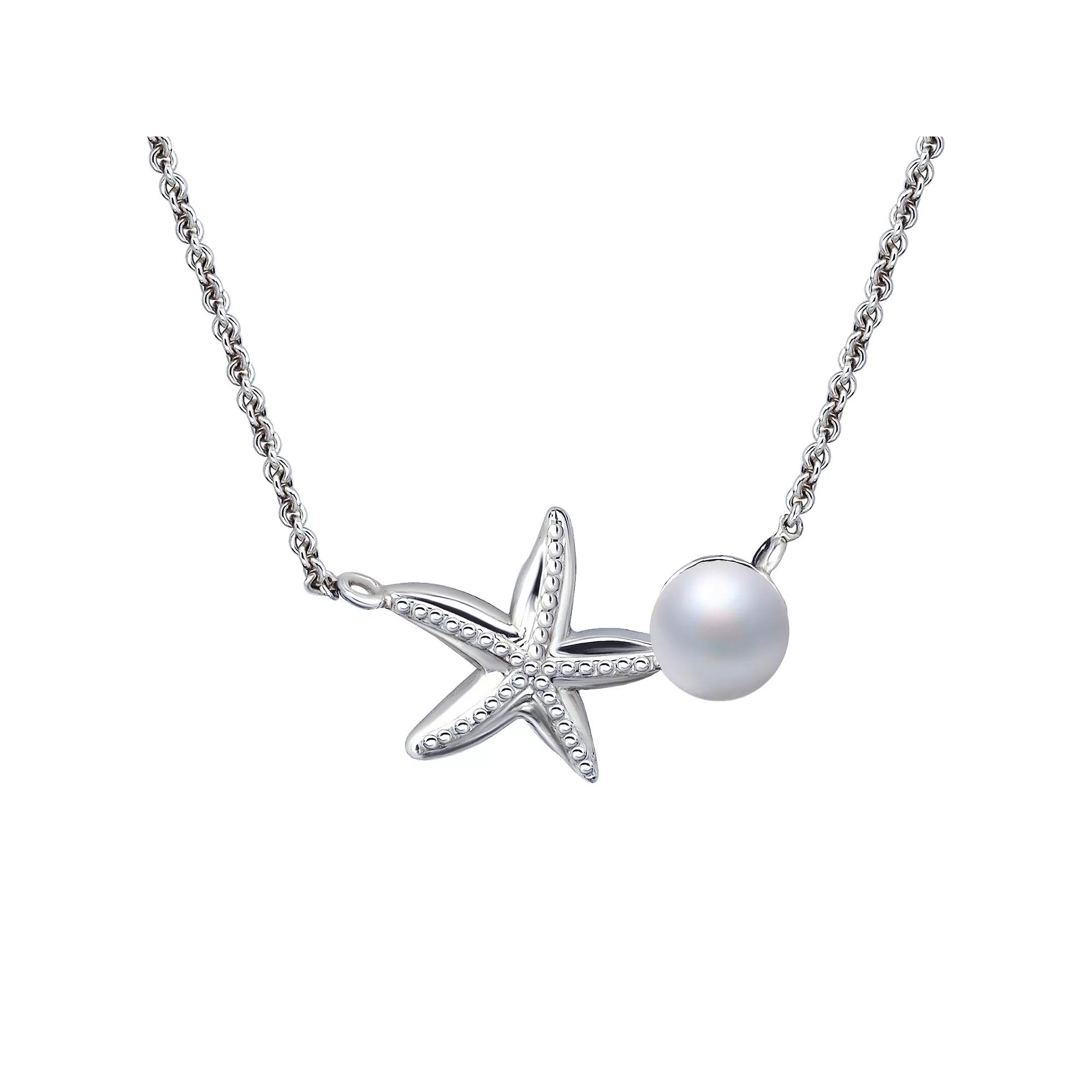 Aleure Precioso Sterling Silver Starfish & Freshwater Cultured Pearl Pendant Necklace, Women's, Size: 16", Silver Tone Product Image