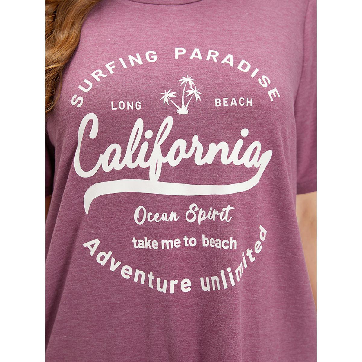 Plus Size Letter Print Heather Round Neck T-shirt Mauve Women Casual Printed Letter Dailywear T-shirts BloomChic 26/4X Product Image