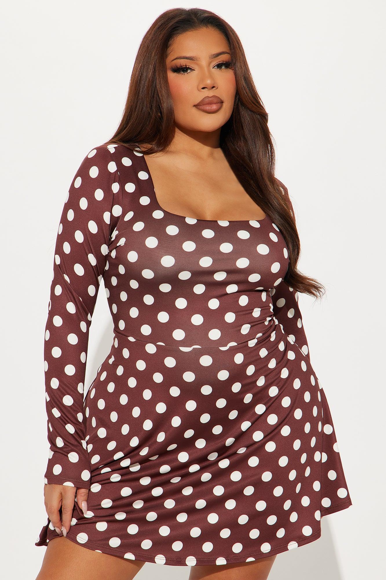 Kenna Polka Dot Mini Dress - Brown/combo Product Image