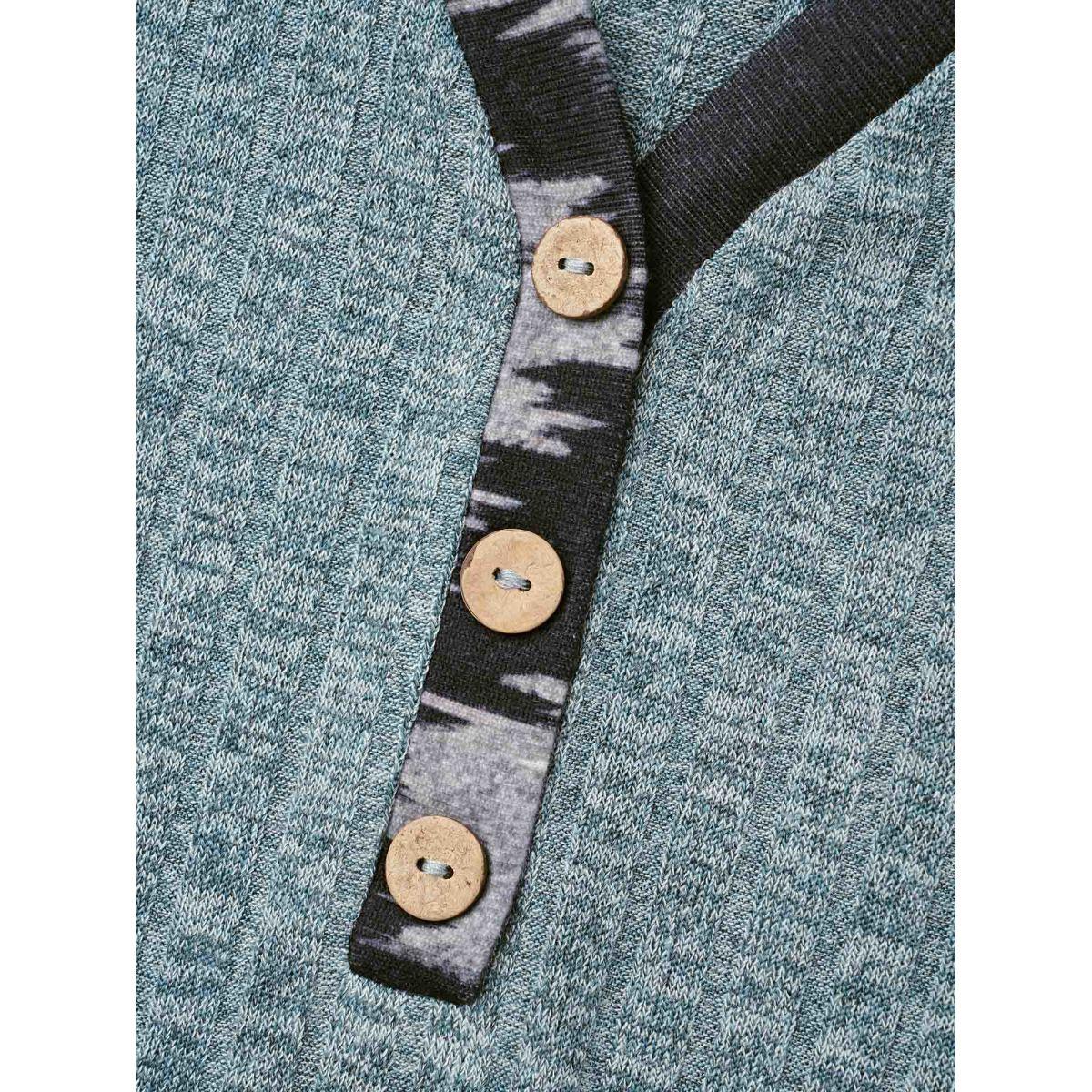 Plus Size Textured Spliced V-Neck T-Shirt Cerulean Women Casual Texture Polo Everyday T-shirts BloomChic 26/4X Product Image