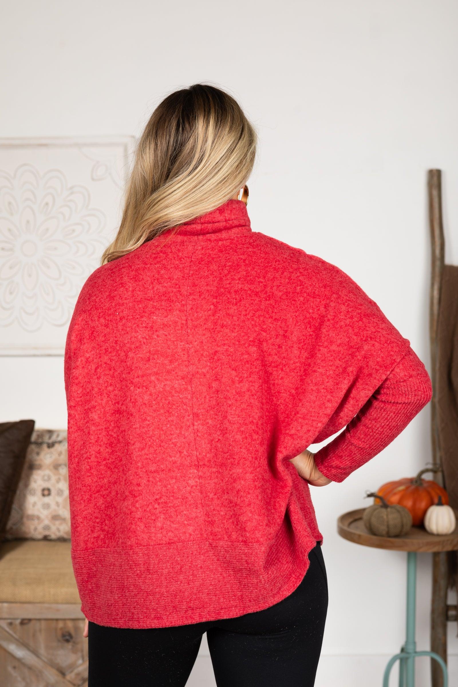 Brushed Melange Hacci Turtleneck Knit Top Product Image