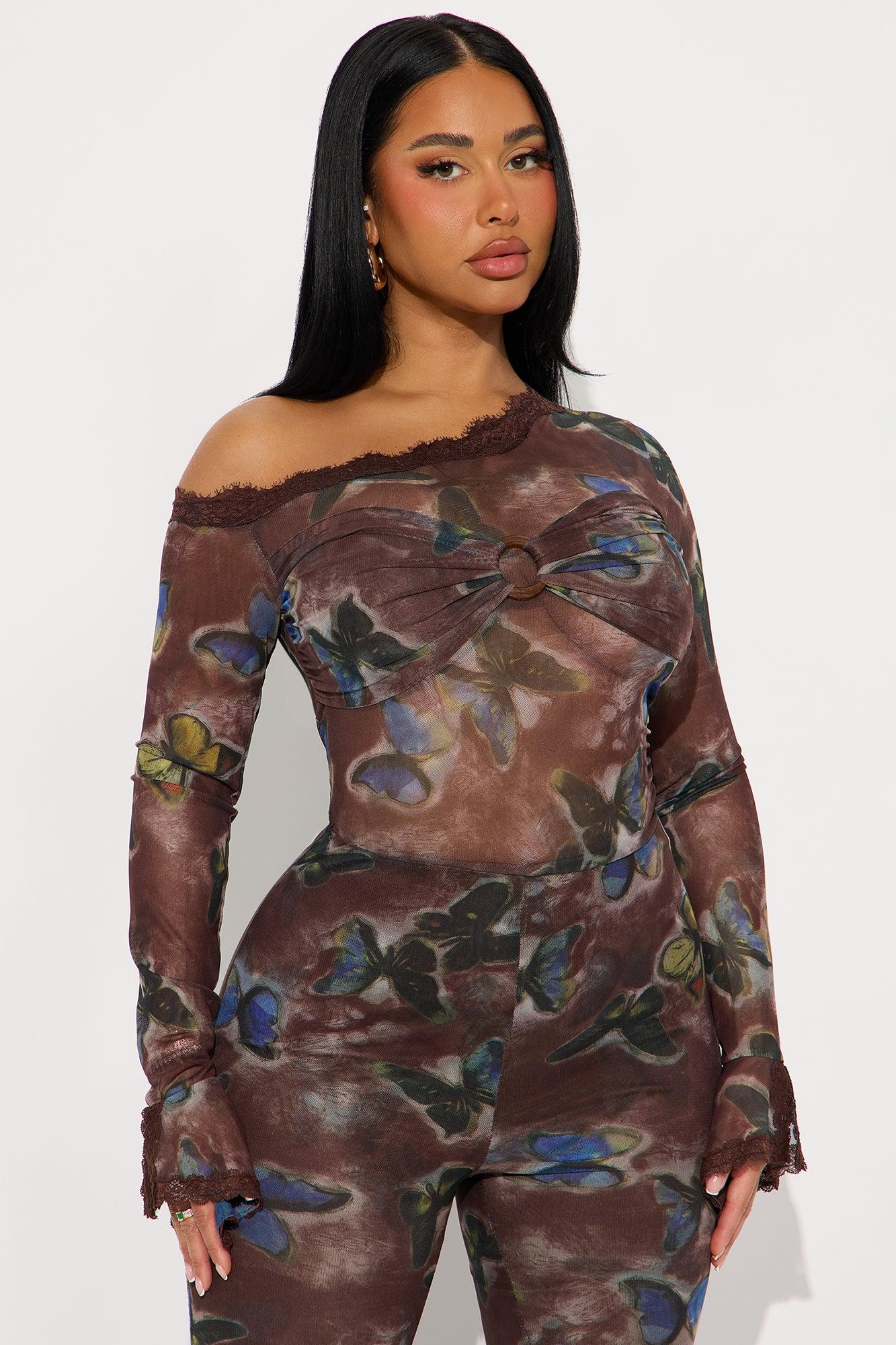 Sweet & Sexy Mesh Flare Jumpsuit - Brown/combo Female Product Image