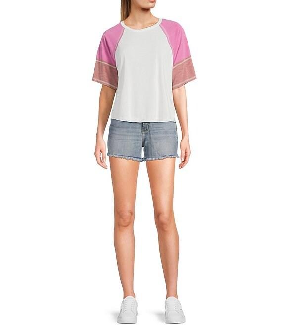 Moa Moa Short Sleeve Color Block Cropped T-Shirt Product Image