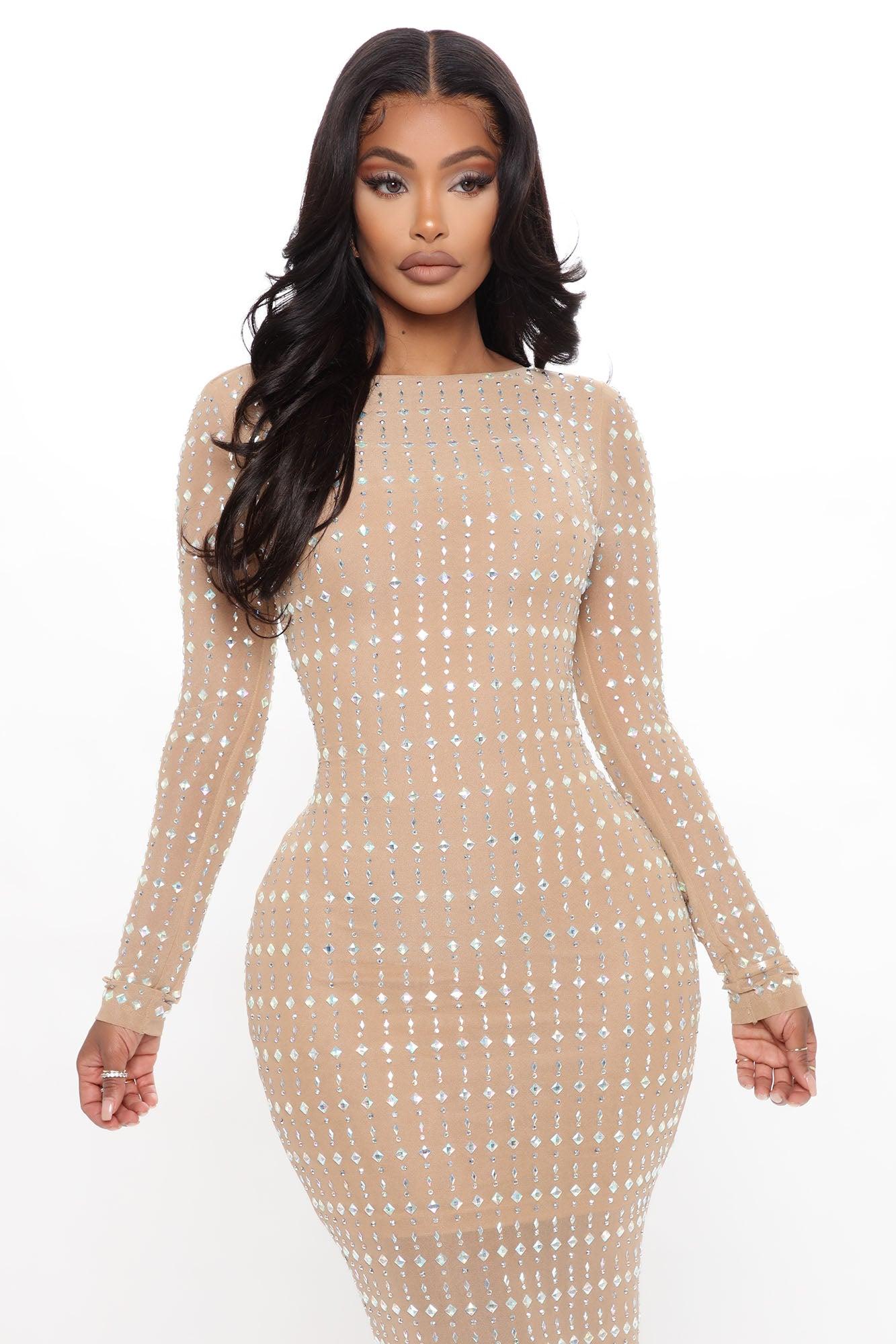Sparkle And Shine Embellished Midi Dress - Nude Product Image