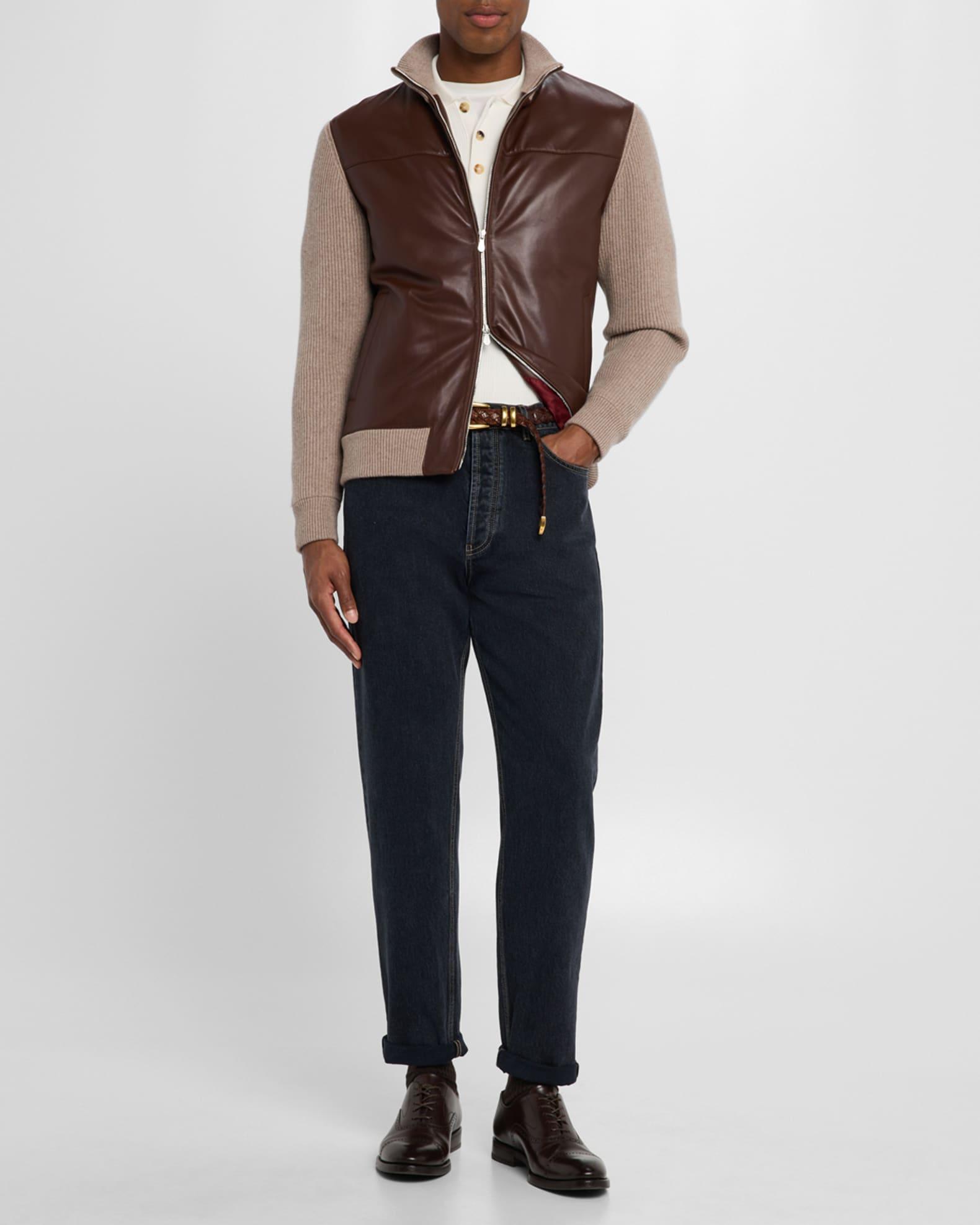 Men's Leather and Cashmere Knit Full-Zip Jacket Product Image