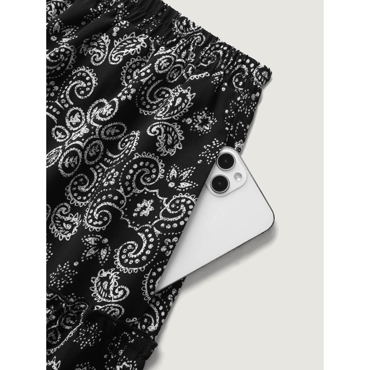 Plus Size Boho Print Tiered Mini Skirt Women BlackFlower Loose No stretch Side seam pocket Everyday-Casual Skirts BloomChic 14-16/1X Product Image