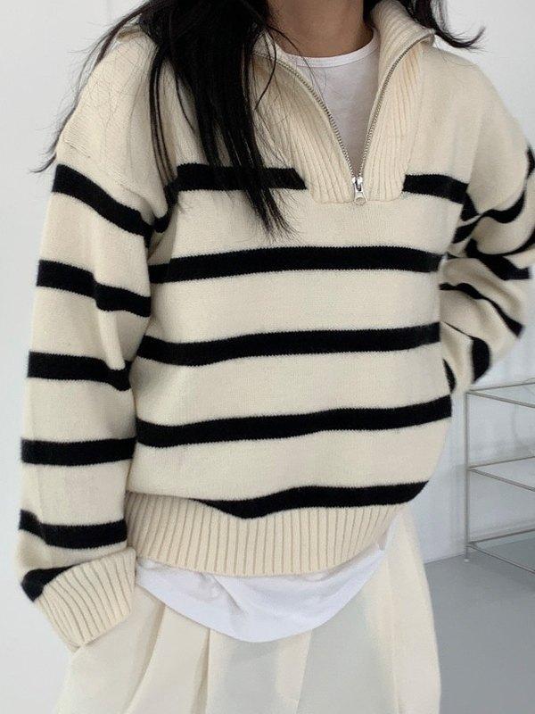 Striped Half Zip Pullover Sweater Product Image