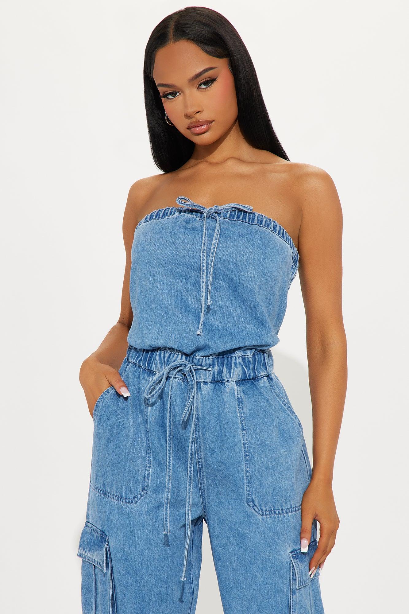 On The Go Denim Jumpsuit - Medium Wash Product Image