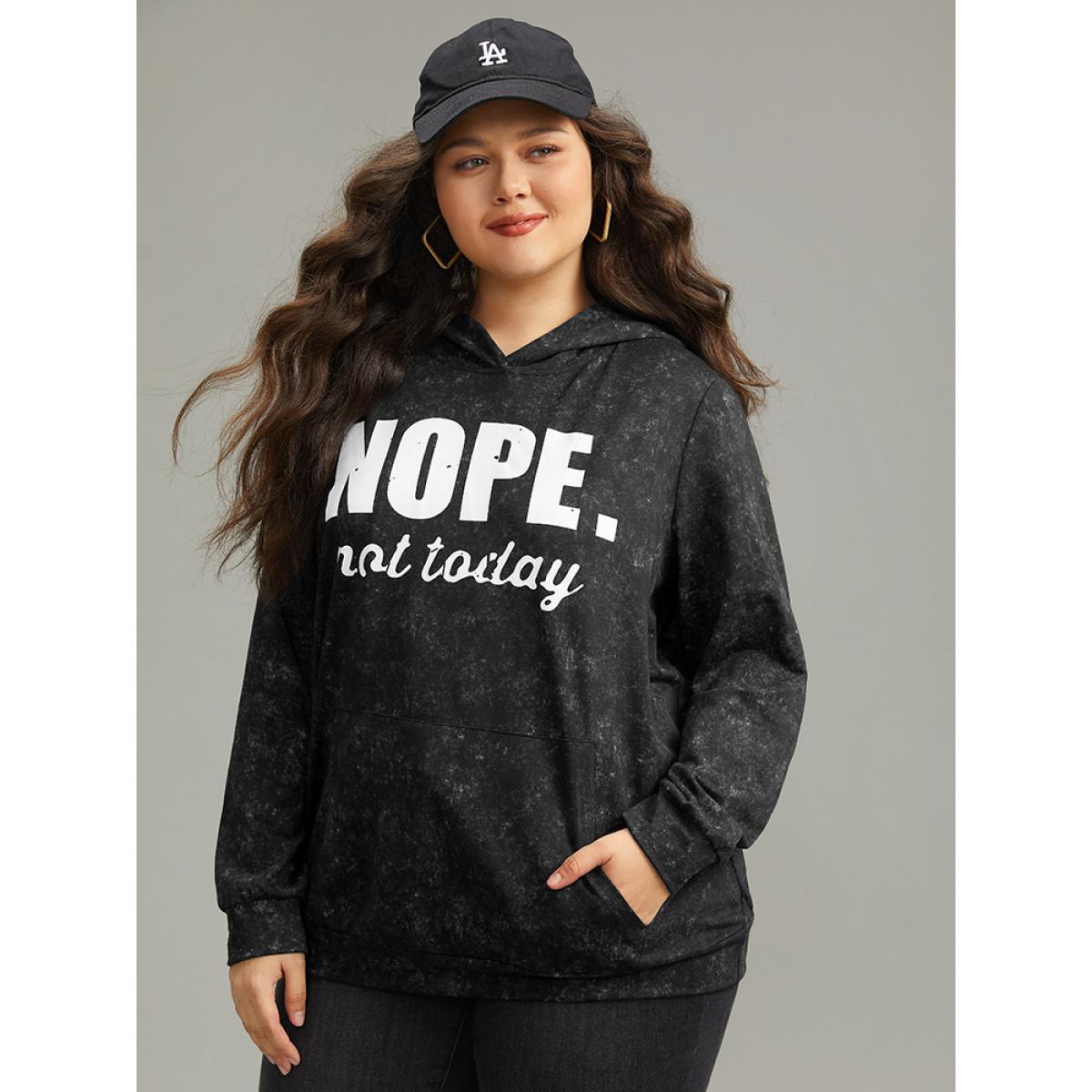 Plus Size Letter Vintage Hooded Pocket Sweatshirt Women Black Casual Printed Dailywear Sweatshirts BloomChic 10/M Product Image