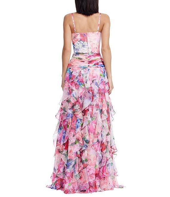 Dress the Population Lux Floral Print Sweetheart Neckline Ruffle Maxi Dress Product Image
