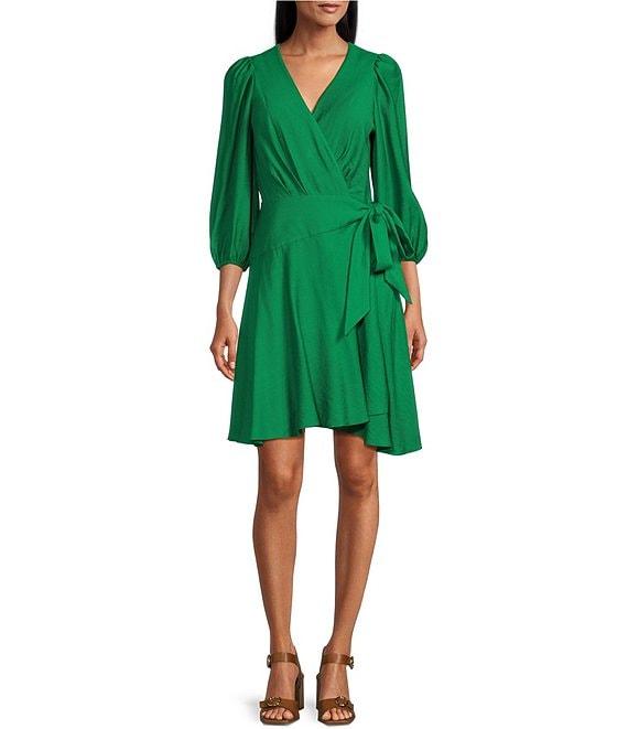 Alex Marie Enola Surplice V-Neck 3/4 Sleeve Wrap Dress Product Image