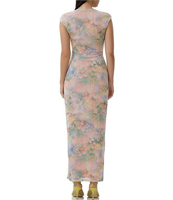 AFRM Cody Floral Print Mesh Crew Neck Cap Sleeve Maxi Dress Product Image