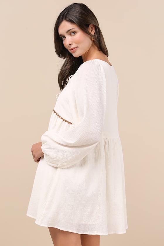 Exceptionally Dreamy Ivory Embroidered Mini Shift Dress Product Image