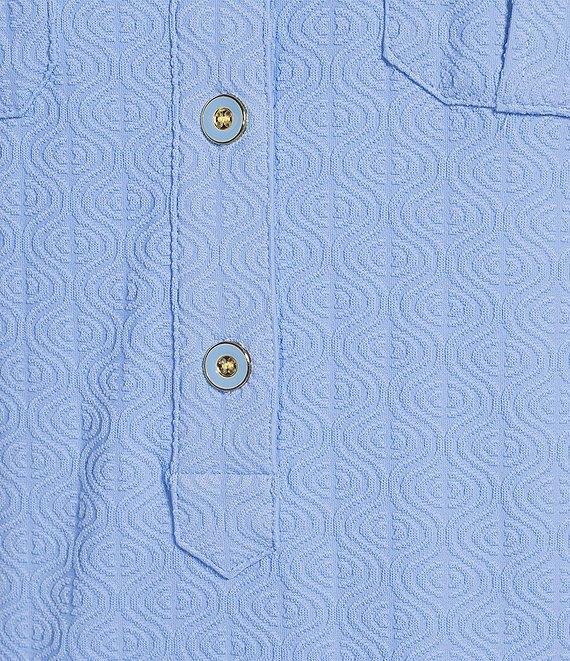 J.McLaughlin Amber Chambray Riptide Jacquard Point Collar Short Sleeve Dress Product Image