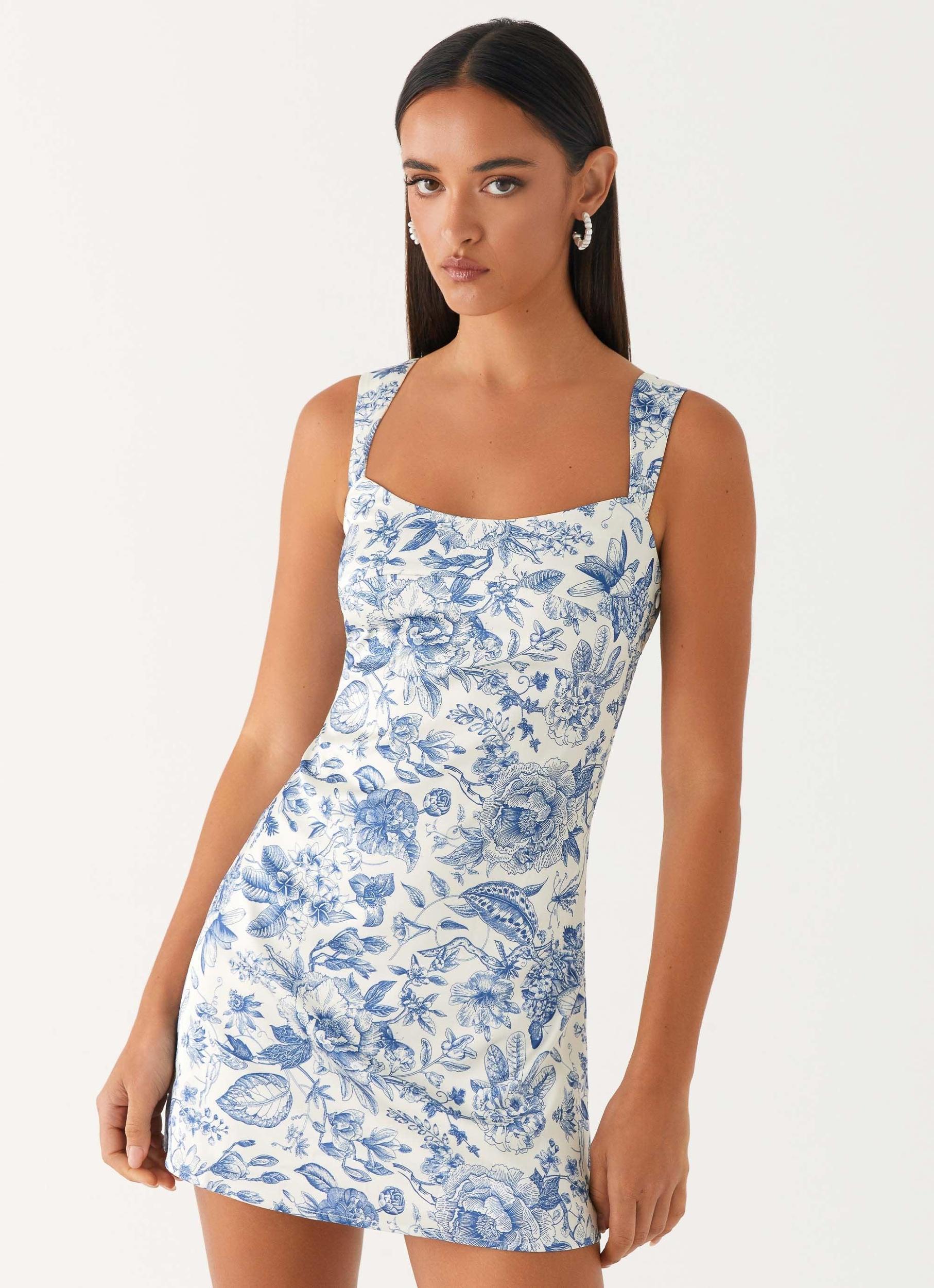 Odette Satin Mini Dress - Blue Paisley Product Image