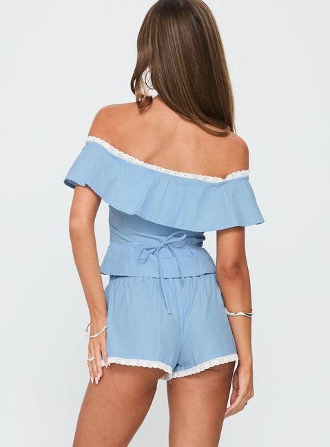 Summertime Sadness Off Shoulder Set Blue Stripe Product Image