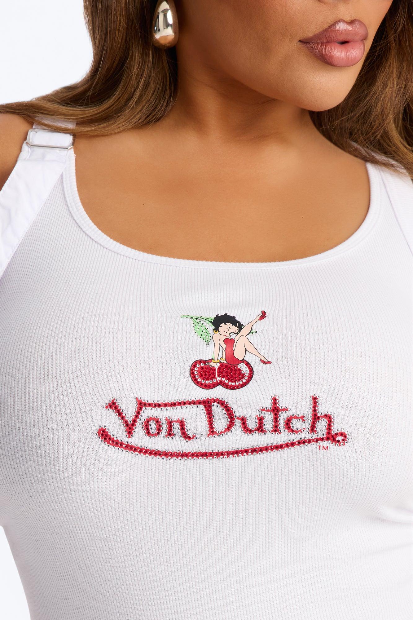 Von Dutch x Betty Boop Cherry Lips Ribbed Tank Top - White Female Product Image