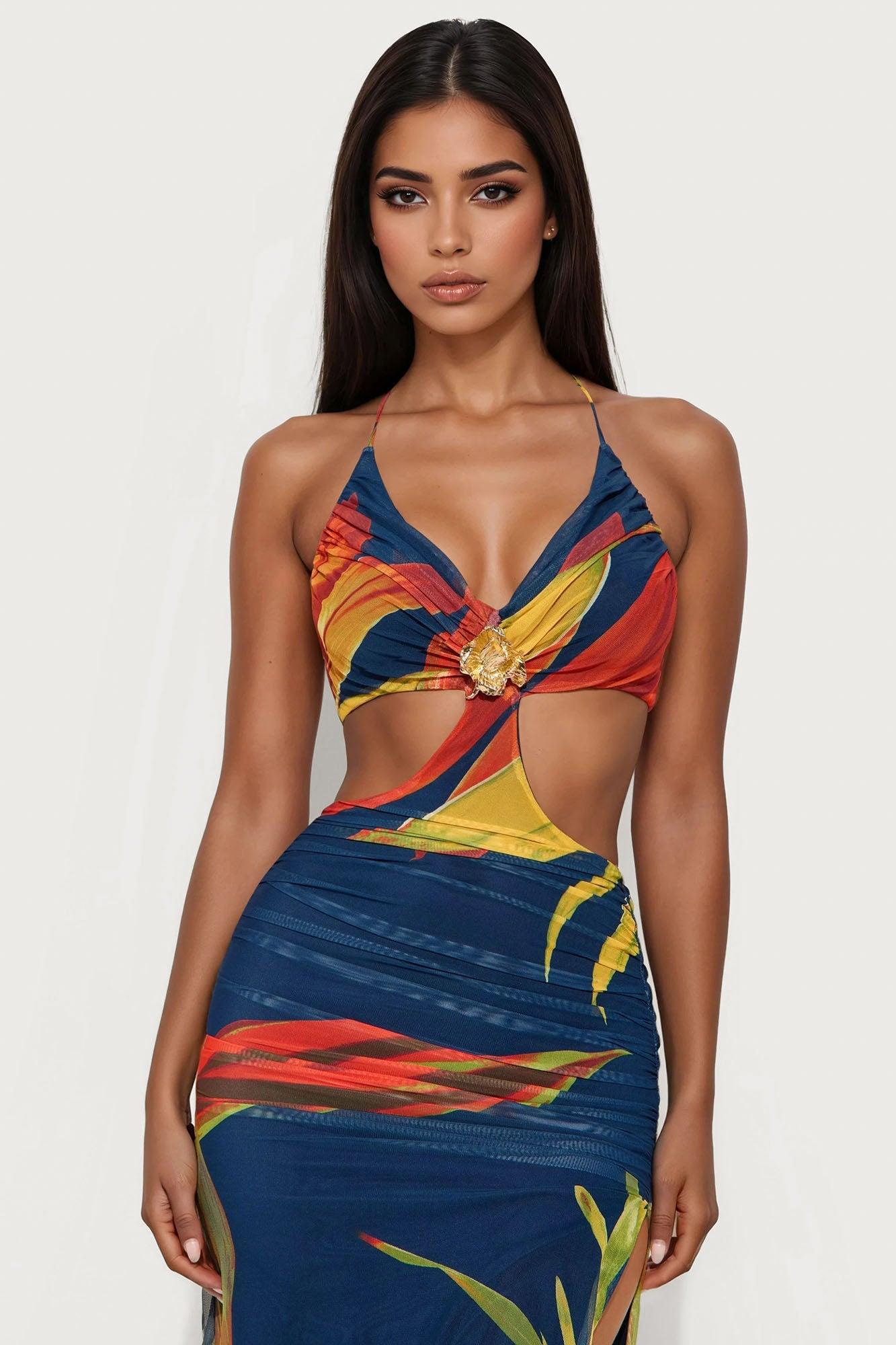 In The Tropics Mesh Maxi Dress - Navy/combo Female Product Image