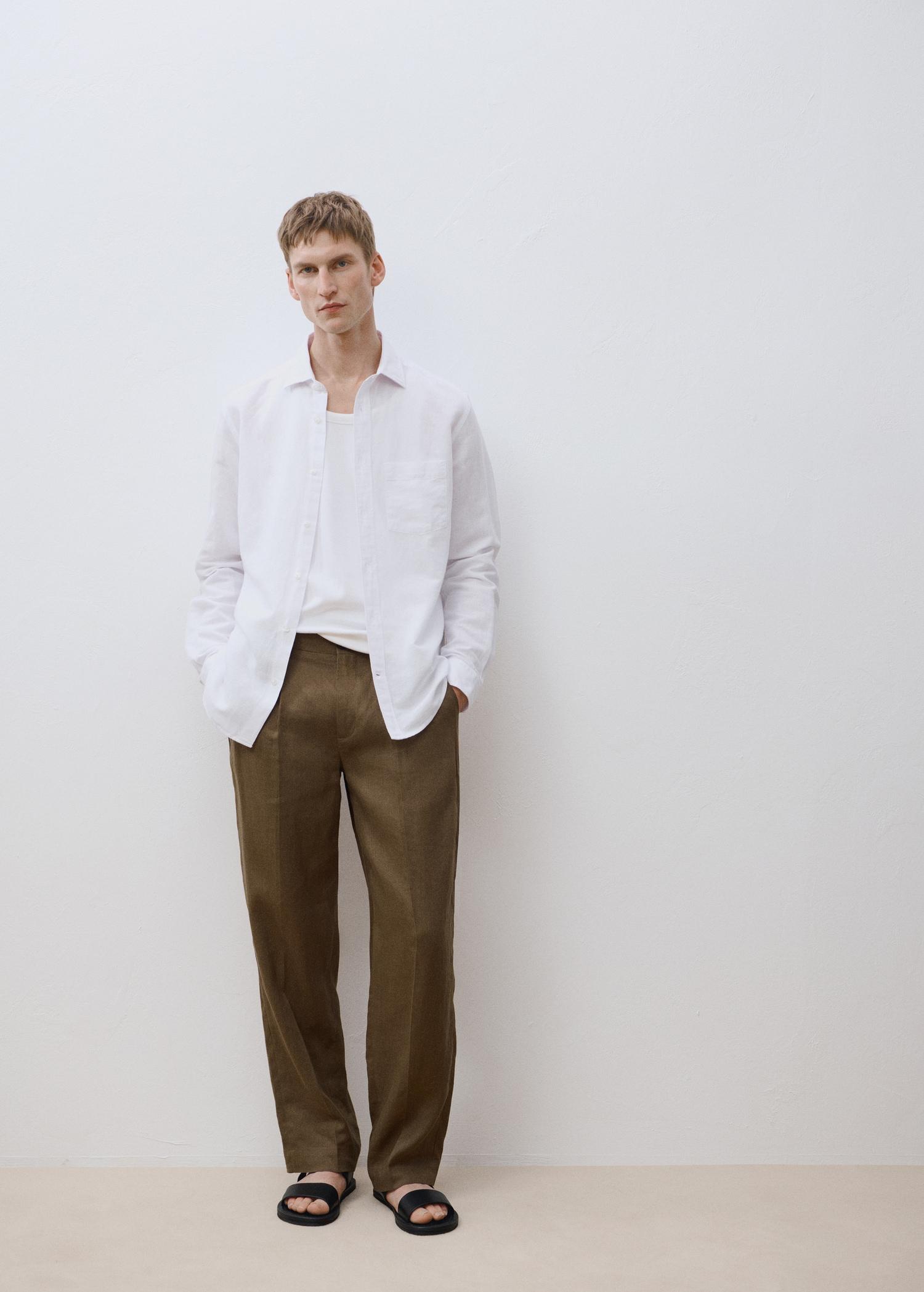 Pocket linen shirt - Men | MANGO USA Product Image