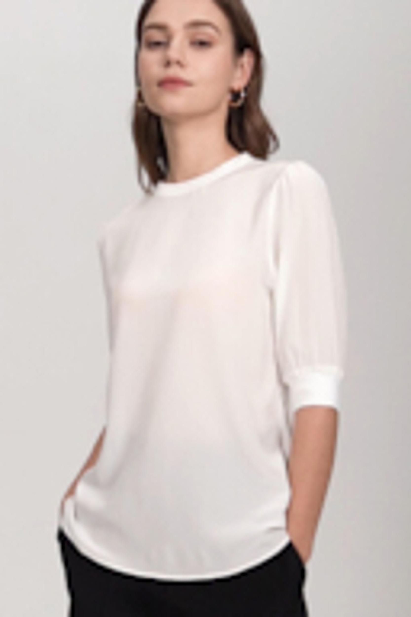 Elegant Casual Silk Tee With Rib Cuff Product Image