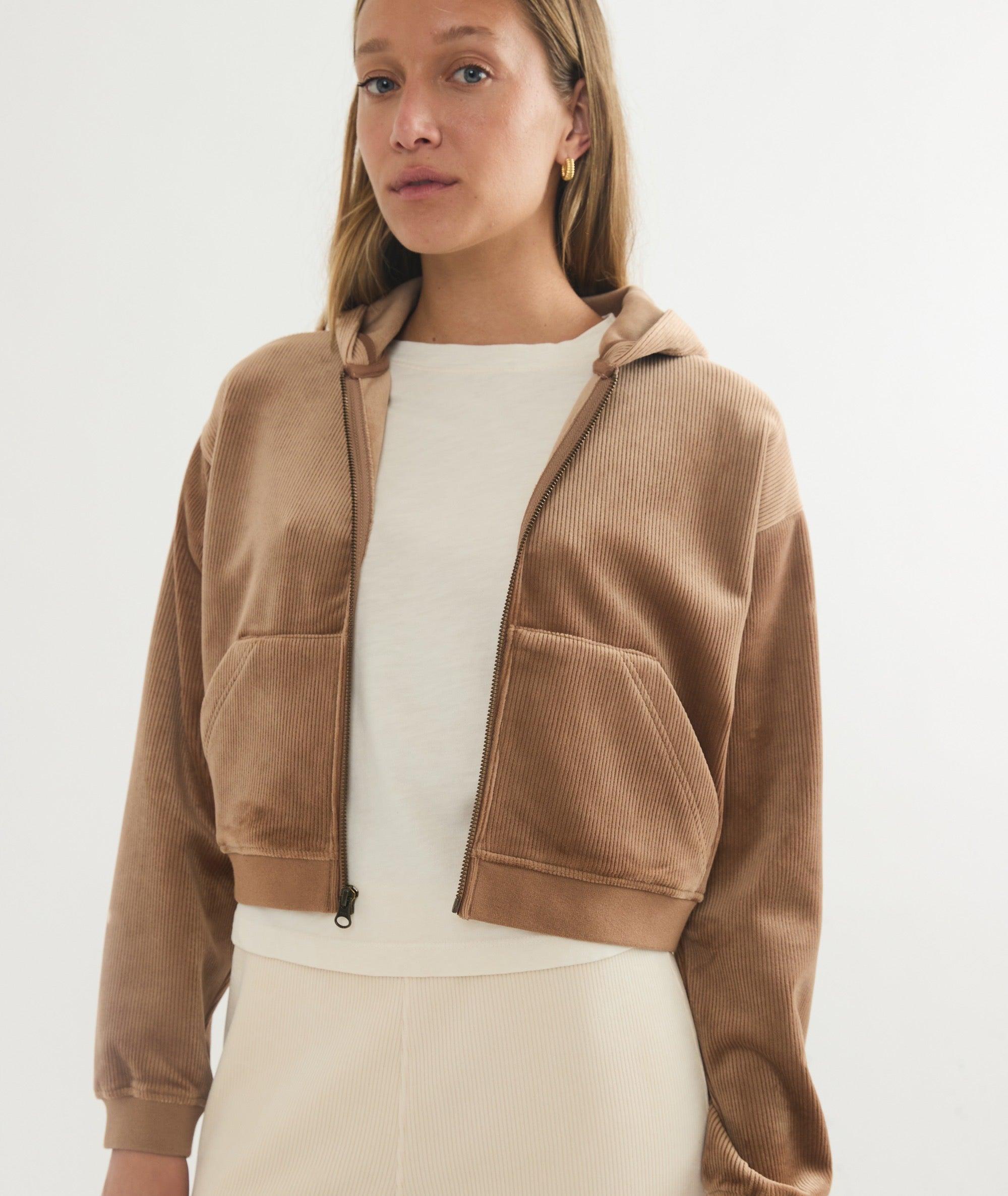 Cord Velour Cropped Zip Up Hoodie Product Image