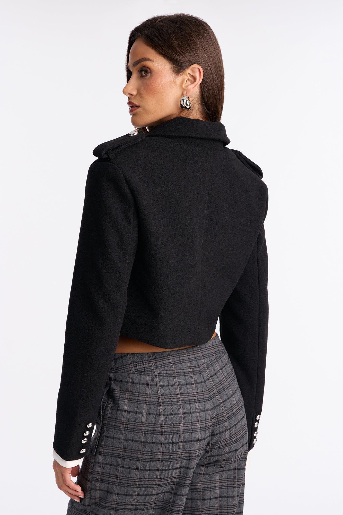 Cara Double Breasted Cropped Coat - Black Female Product Image