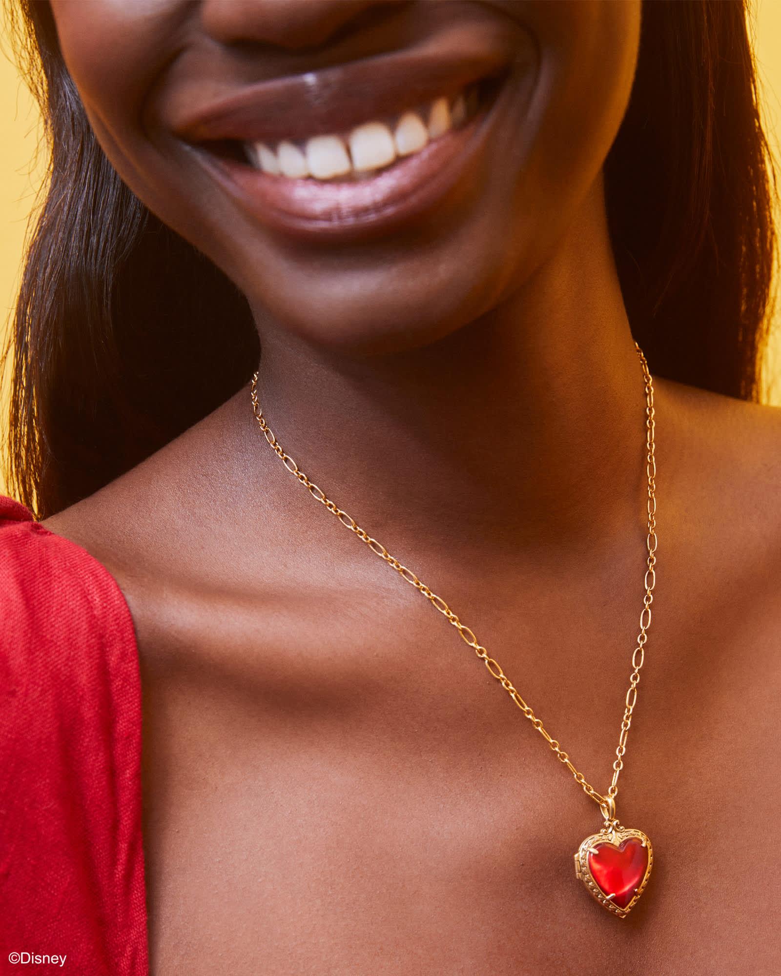 Disney | Kendra Scott Snow White Vintage Gold Locket Short Pendant Necklace in Royal Red Mother-of-Pearl Product Image