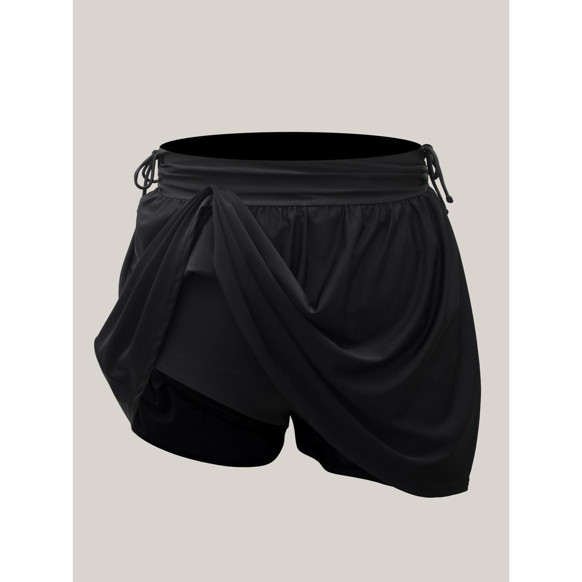 Plus Size Side Drawstring A-Line Mini Swim Skirt Women's Swimwear Black Beach Drawstring High stretch Bodycon Mid Rise Curve Swim Bottoms BloomChic 30/6X Product Image