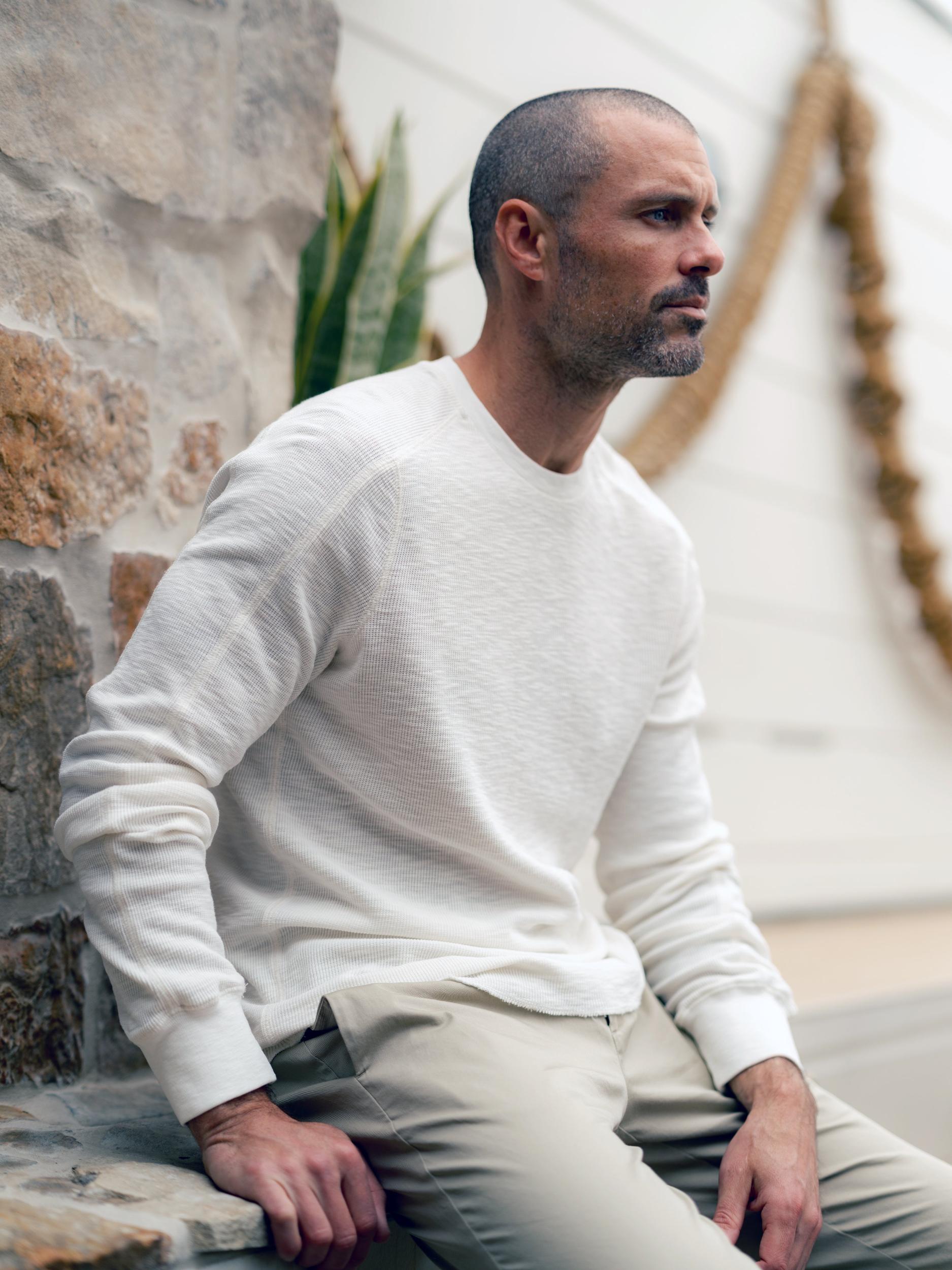 Clint Waffle Cotton Crew - Antique White Product Image