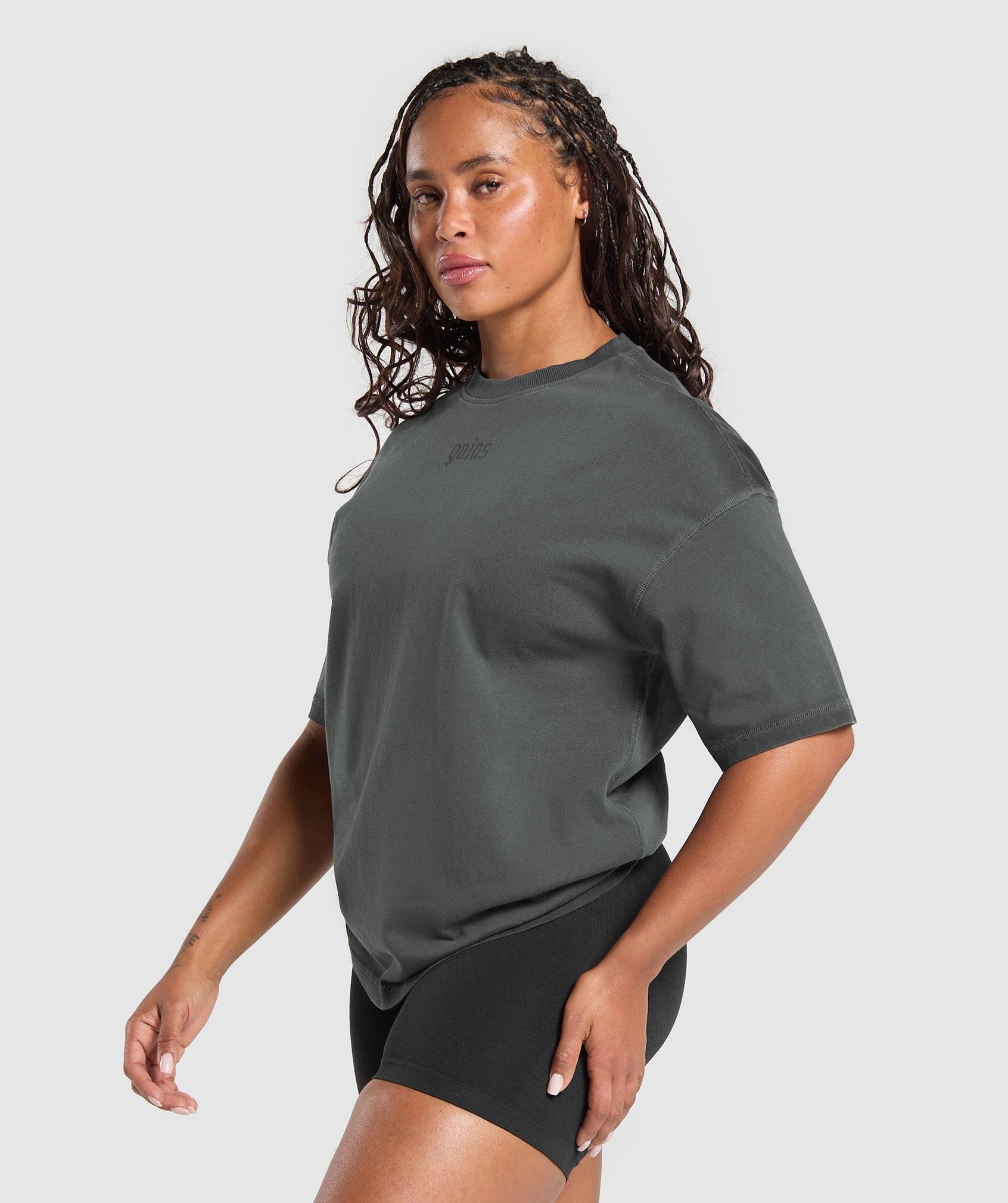 Gymshark Gains Washed Heavyweight Cotton T-Shirt - Asphalt Grey/Black Female Product Image