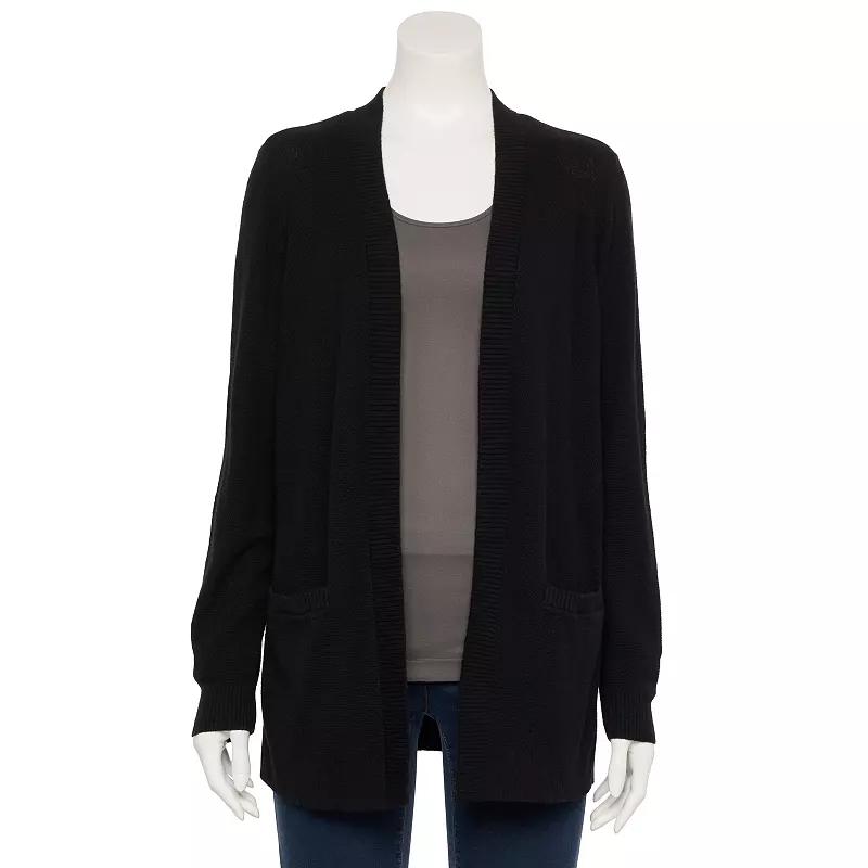 Petite Croft & Barrow® Open-Front Cardigan with Pockets, Women's, Size: Small Petite, Black Product Image