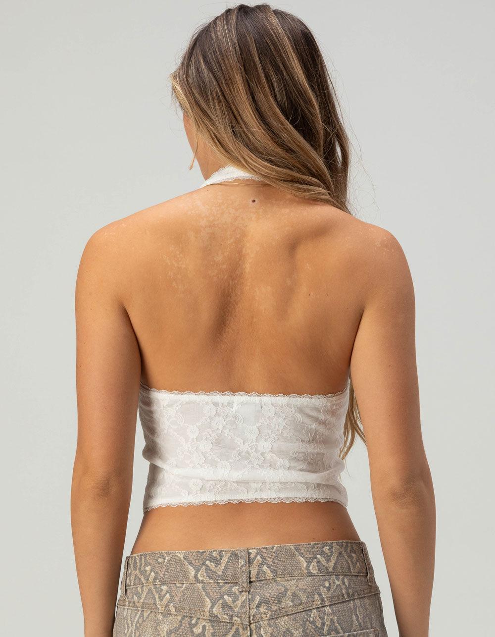 WEST OF MELROSE Lace Womens Halter Top - WHITE Product Image