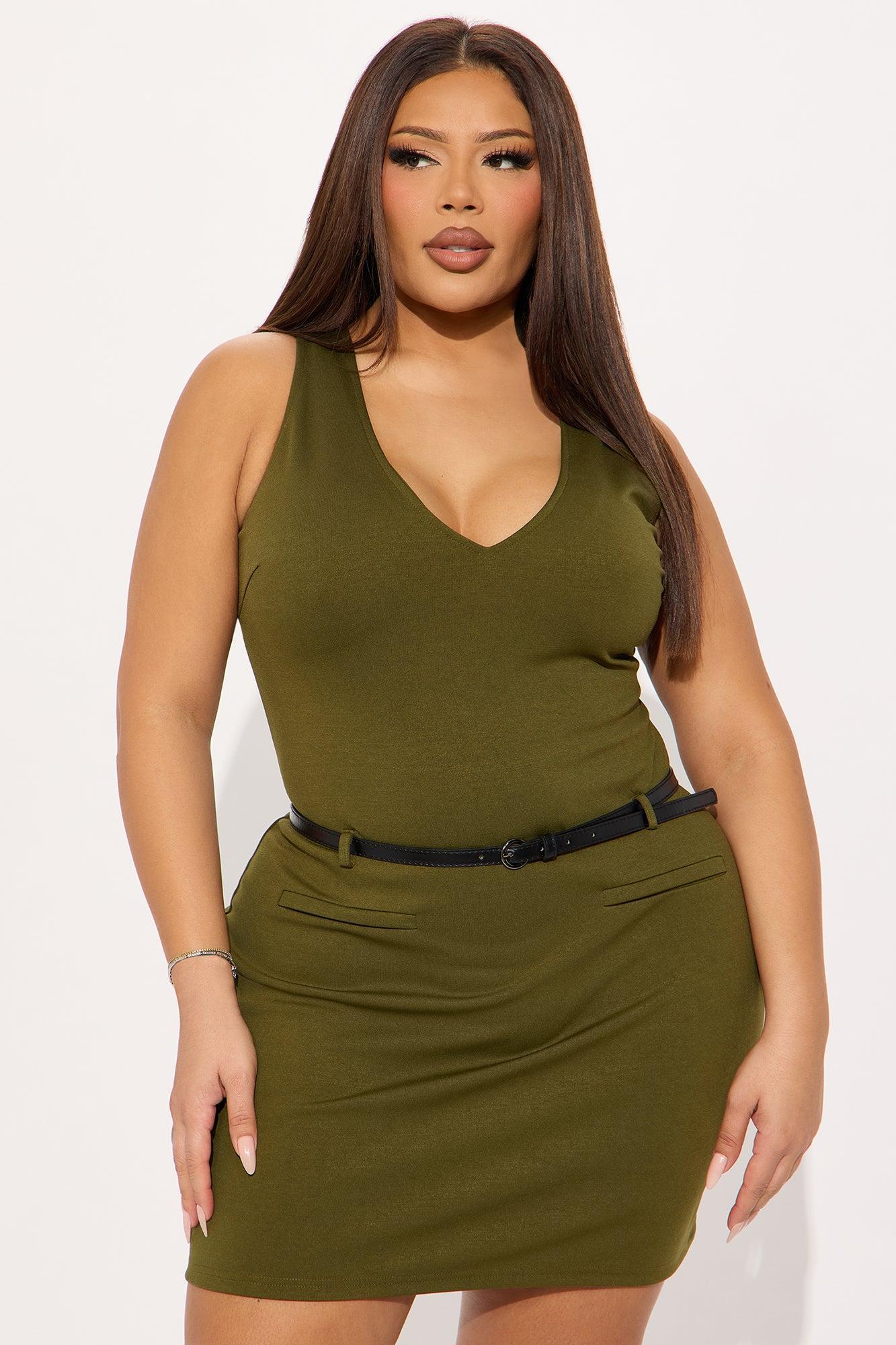 Remington Belted Ponte Mini Dress - Olive/combo Product Image