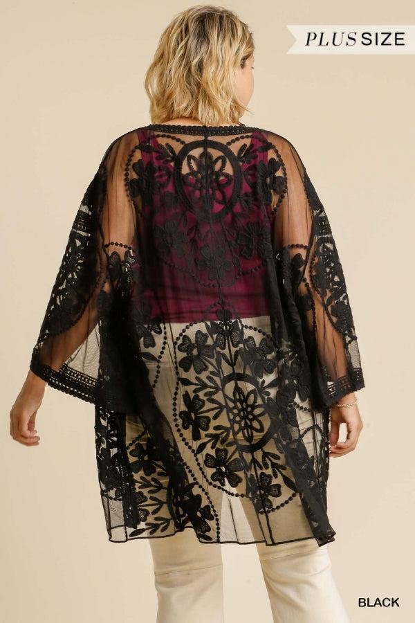 1136   ReeAnn Floral Lace Kimono w/ Waist Tie - Reg & Plus Product Image