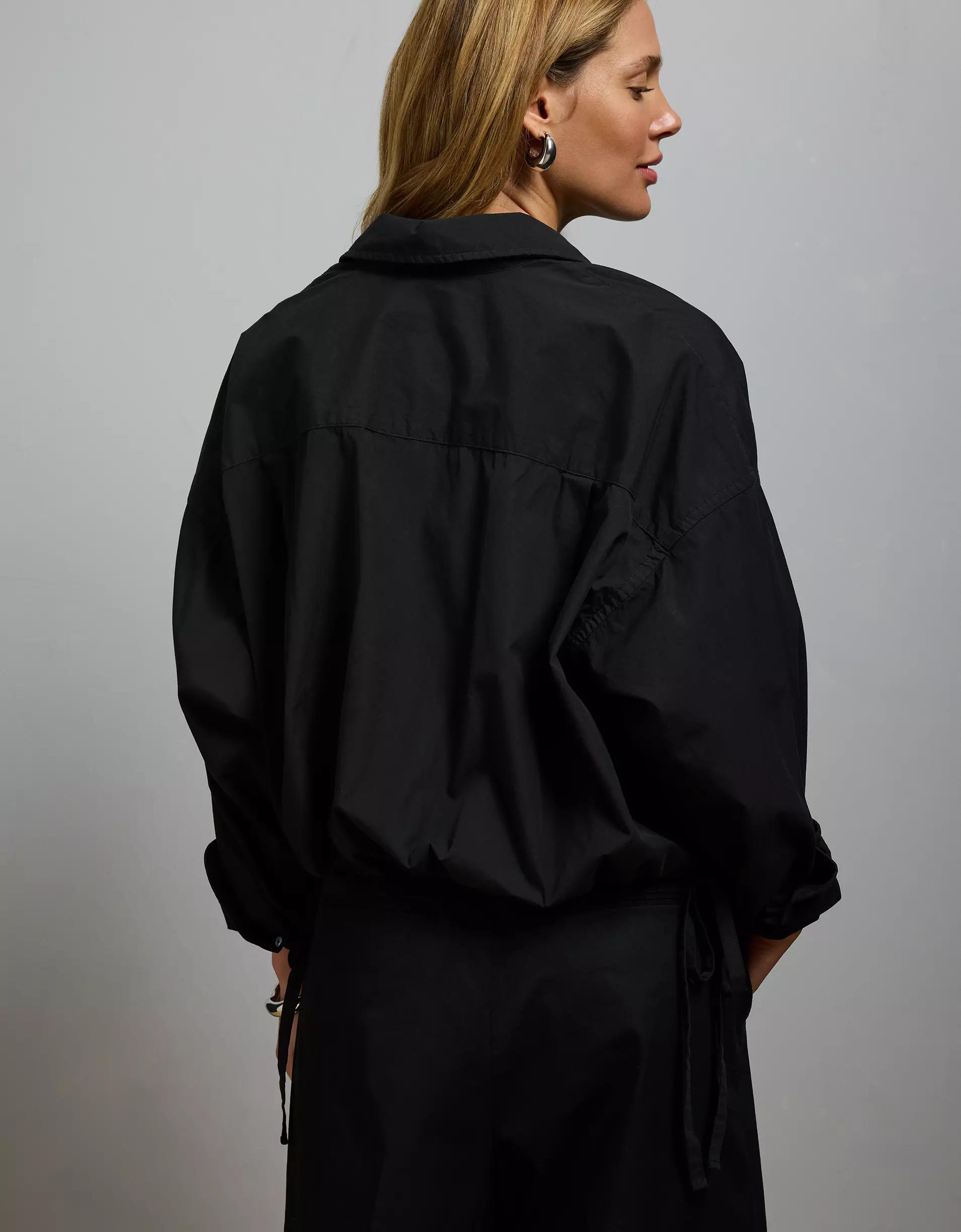 AE77 Premium Poplin Long-Sleeve Button-Up Bubble Shirt Product Image