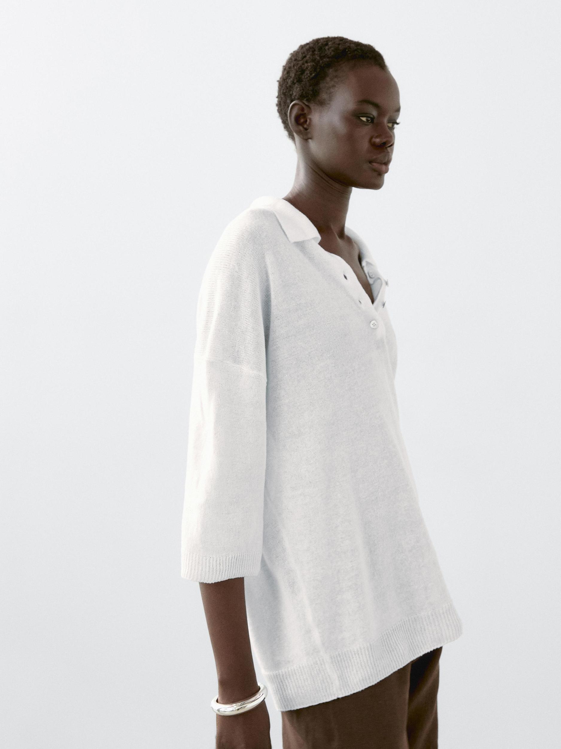 Oversize knit sweater with polo collar Product Image