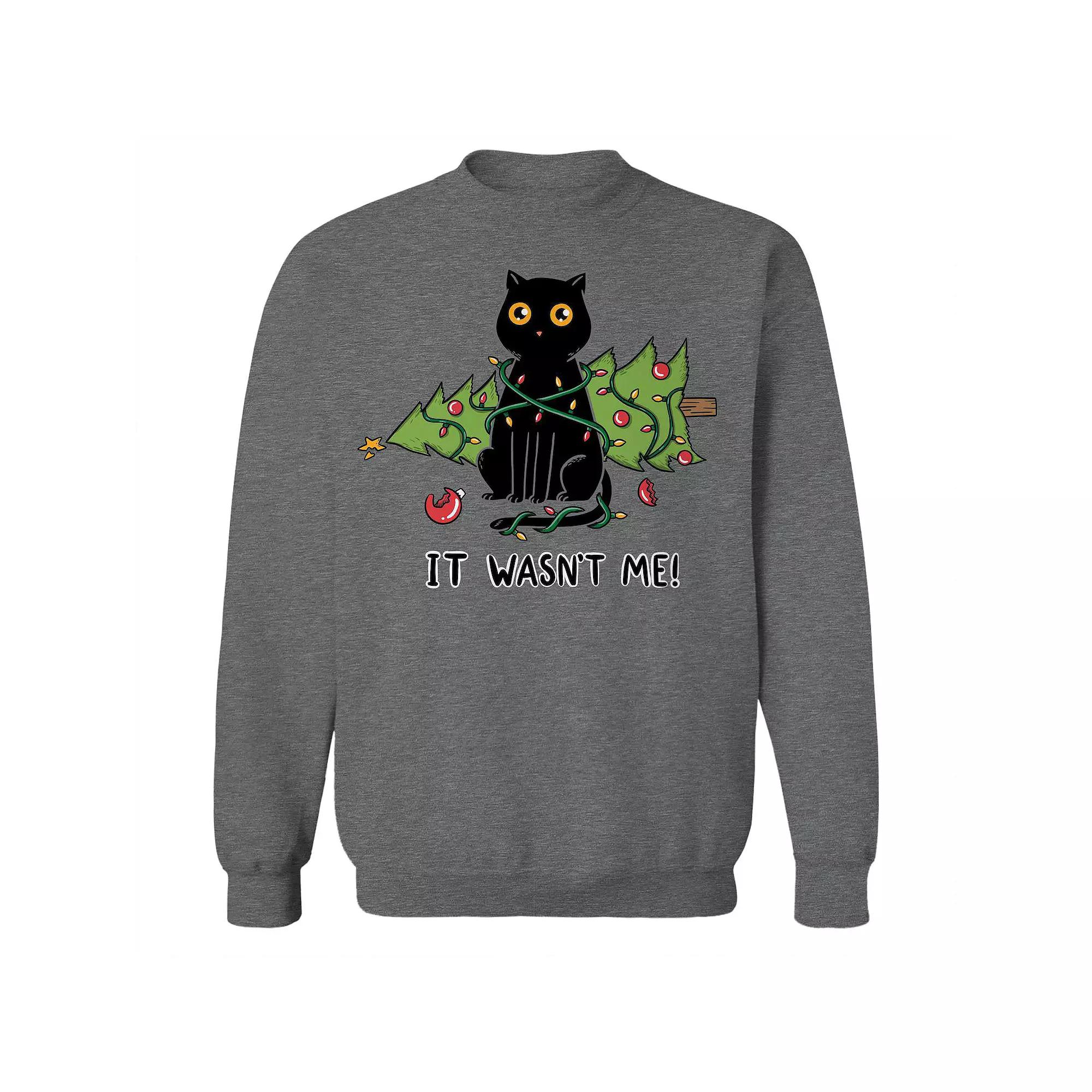 Junior's Cat and Christmas Tree Graphic Fleece Sweatshirt, Women's, Size: XXL, Grey Heather Product Image