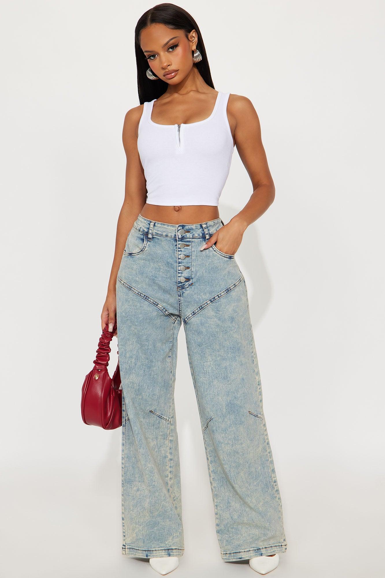 Worthwhile Buttonfly Wide Leg Jeans - Vintage Wash Female Product Image
