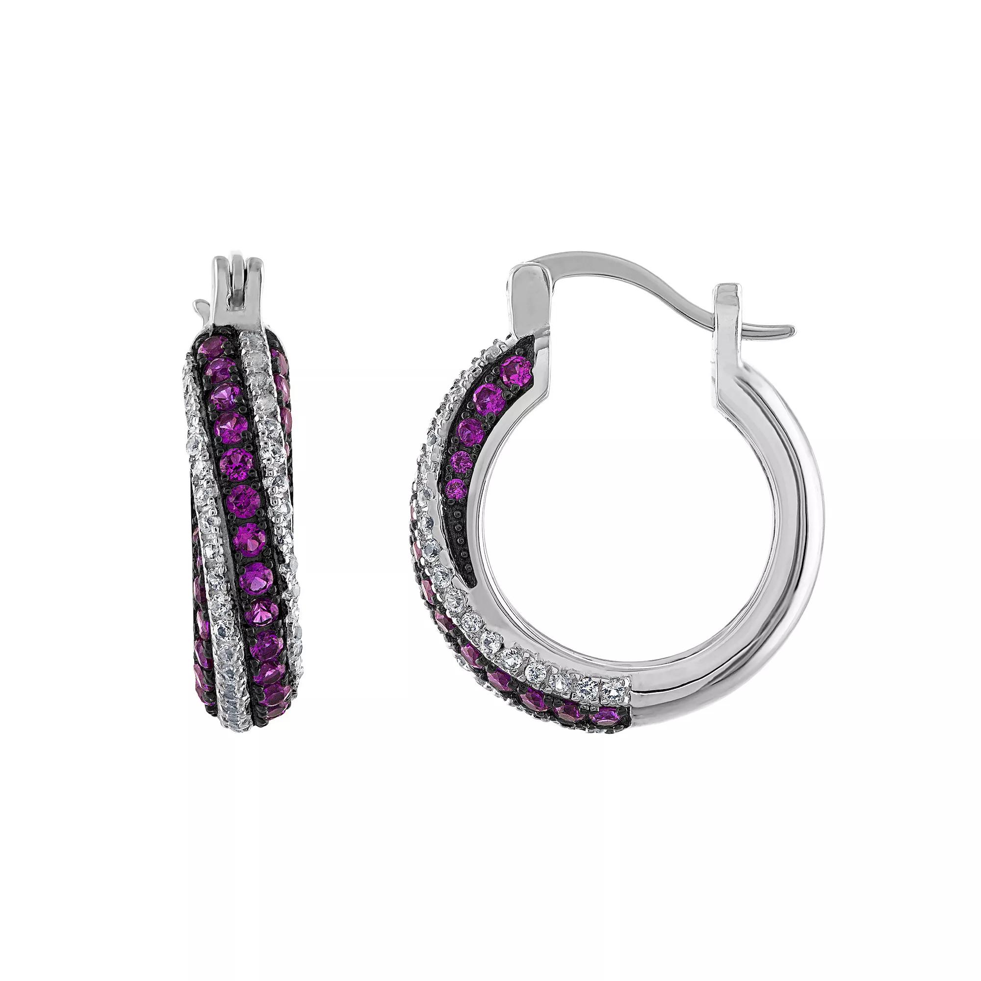 Designs by Gioelli Sterling Silver Lab-Created Ruby Swirl Hoop Earrings, Women's Product Image