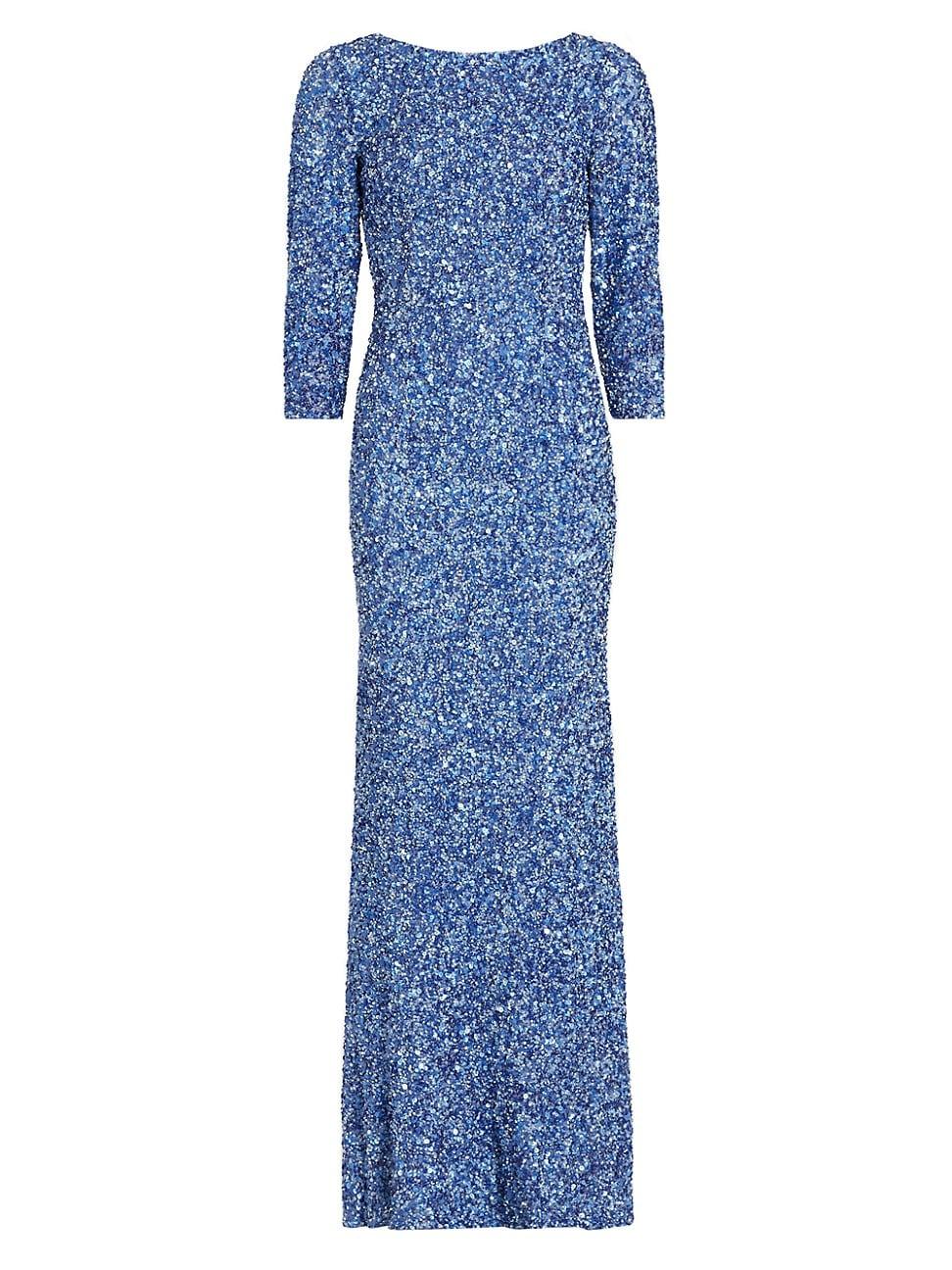 Womens Three-Quarter Sleeve Sequin Sheath Gown Product Image