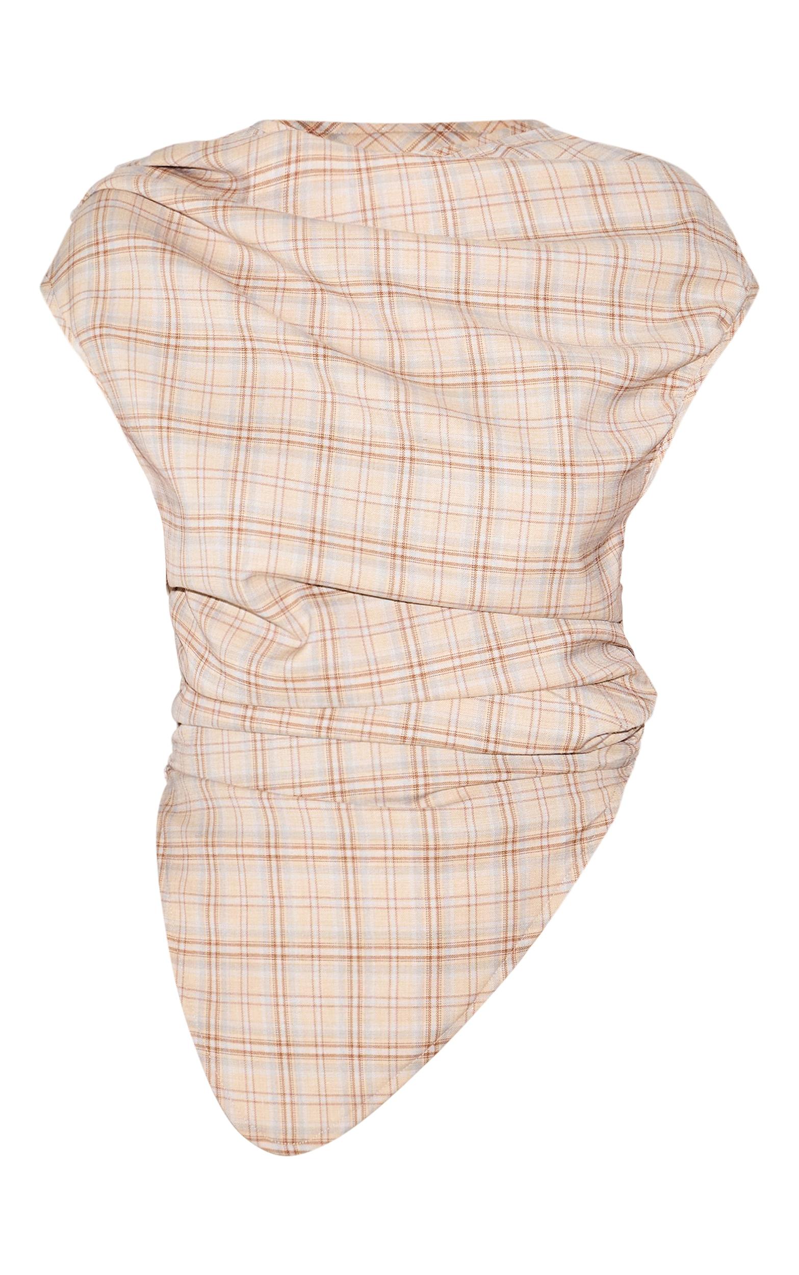 Beige Multi Checked Ruched Top Product Image