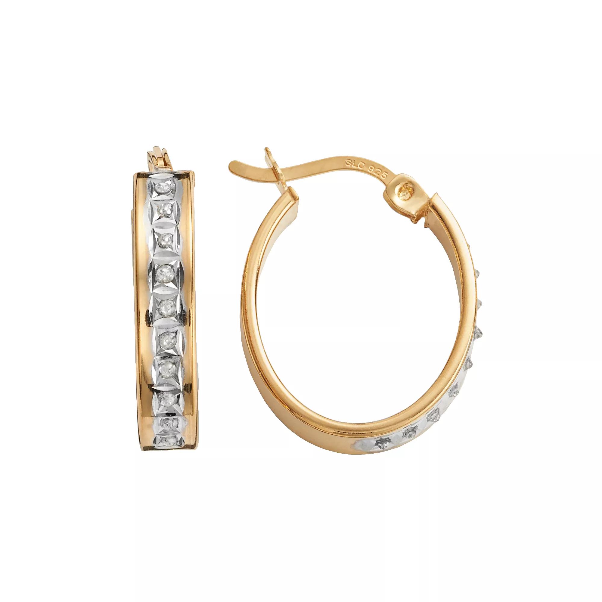 Diamond Mystique 18k Gold Over Silver Diamond Accent Oval Hoop Earrings, Women's, White Product Image