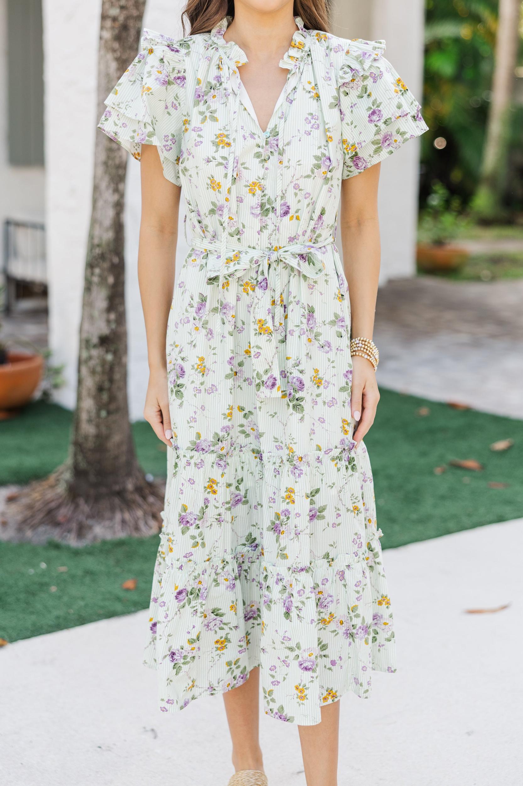 Hold Tight Green Floral Midi Dress Female Product Image