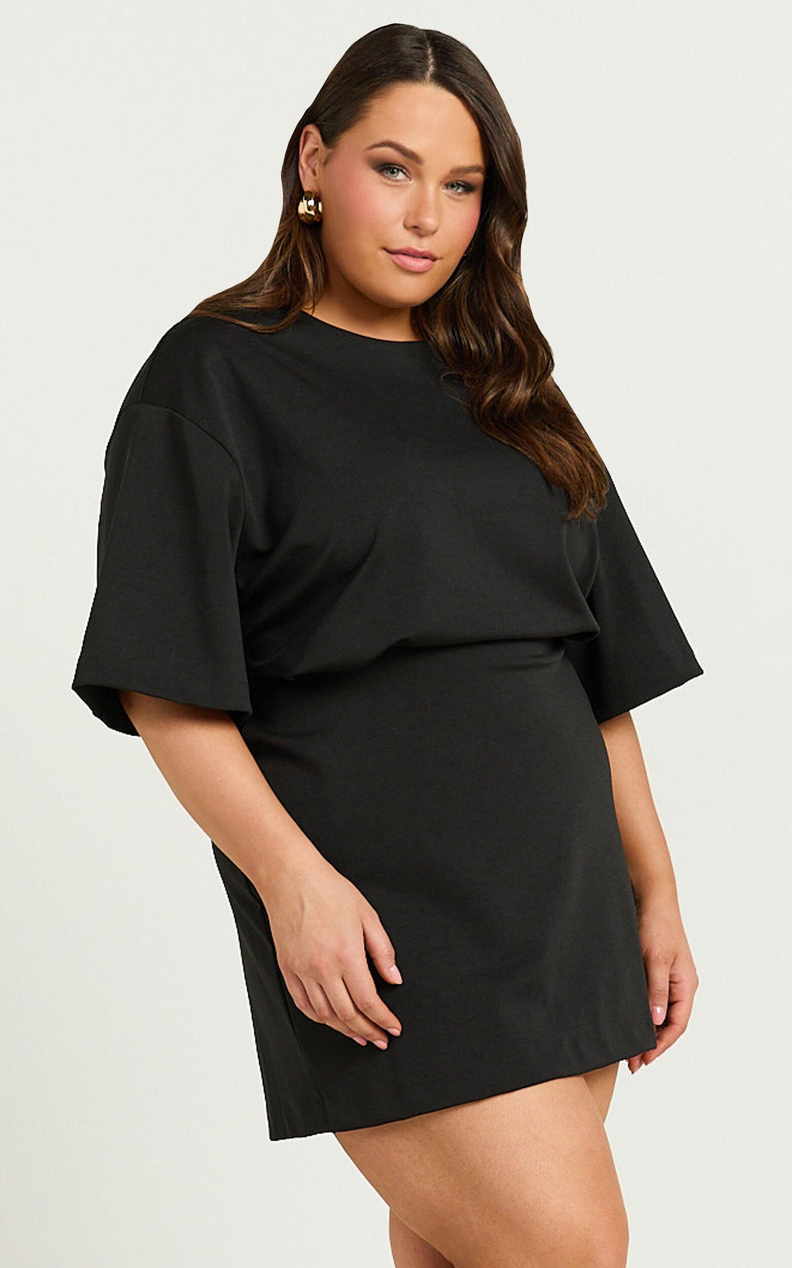 Karyna Mini Dress - Short Sleeve Boxy T-shirt Dress in Black Product Image