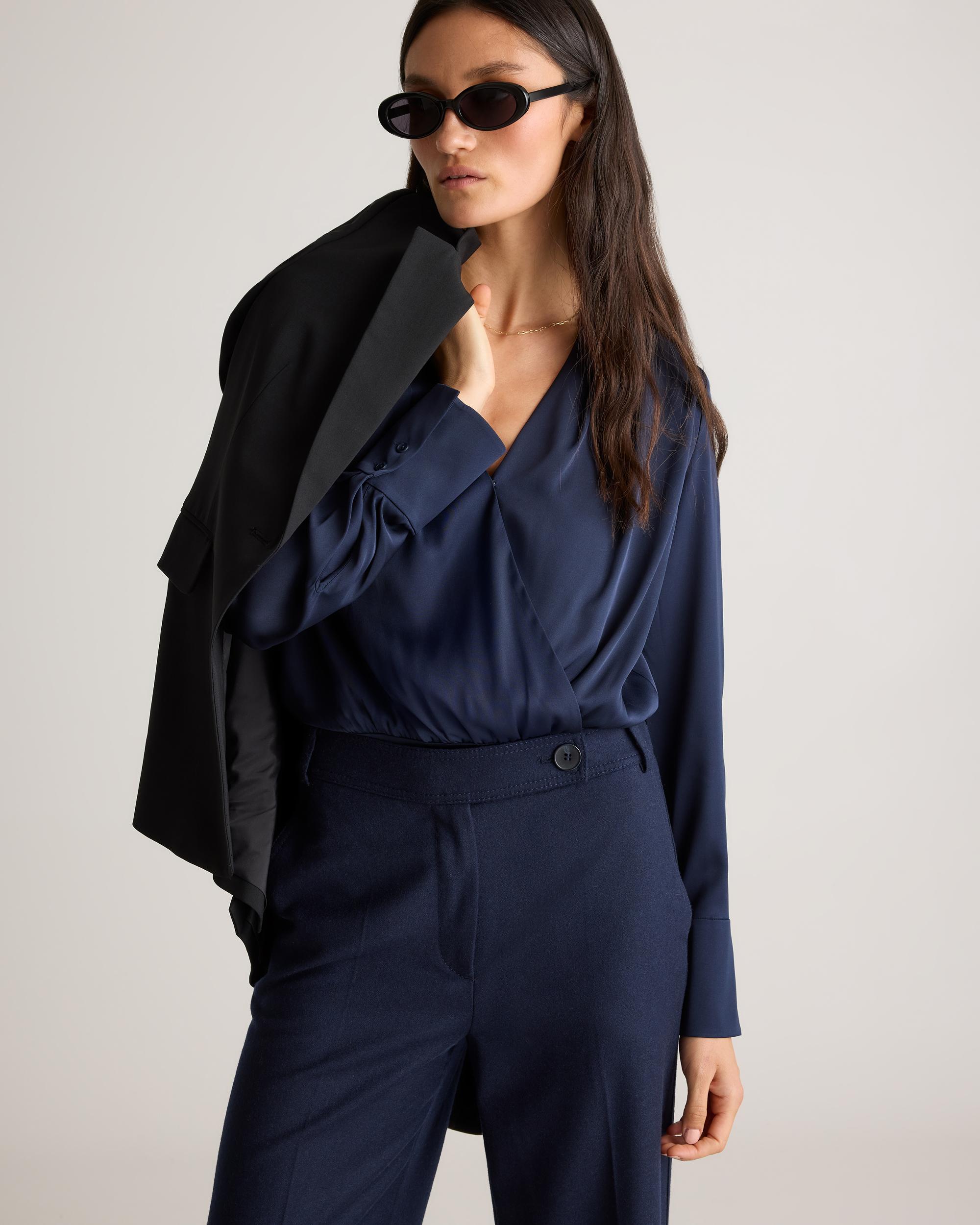 Quince | Women's Washable Stretch Silk Surplice Bodysuit Product Image