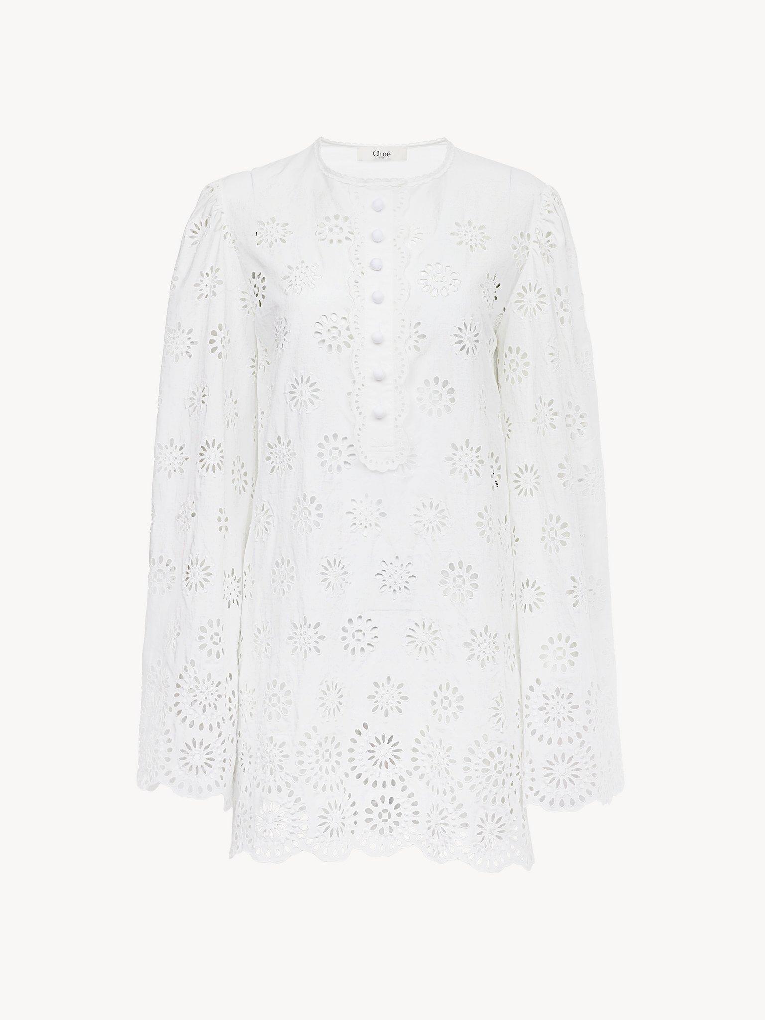 Long-sleeve mini dress in cotton voile Product Image