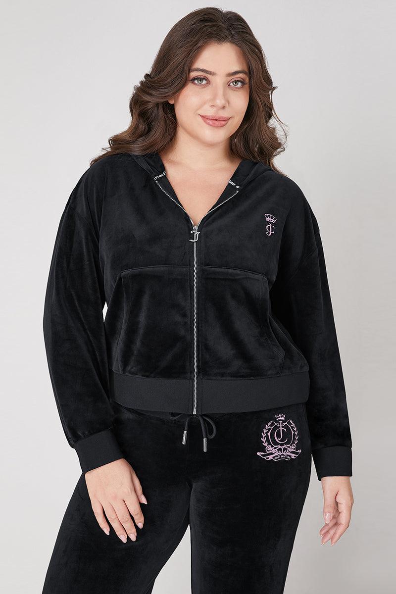 Plus-Size Relaxed Velour Zip Hoodie Product Image