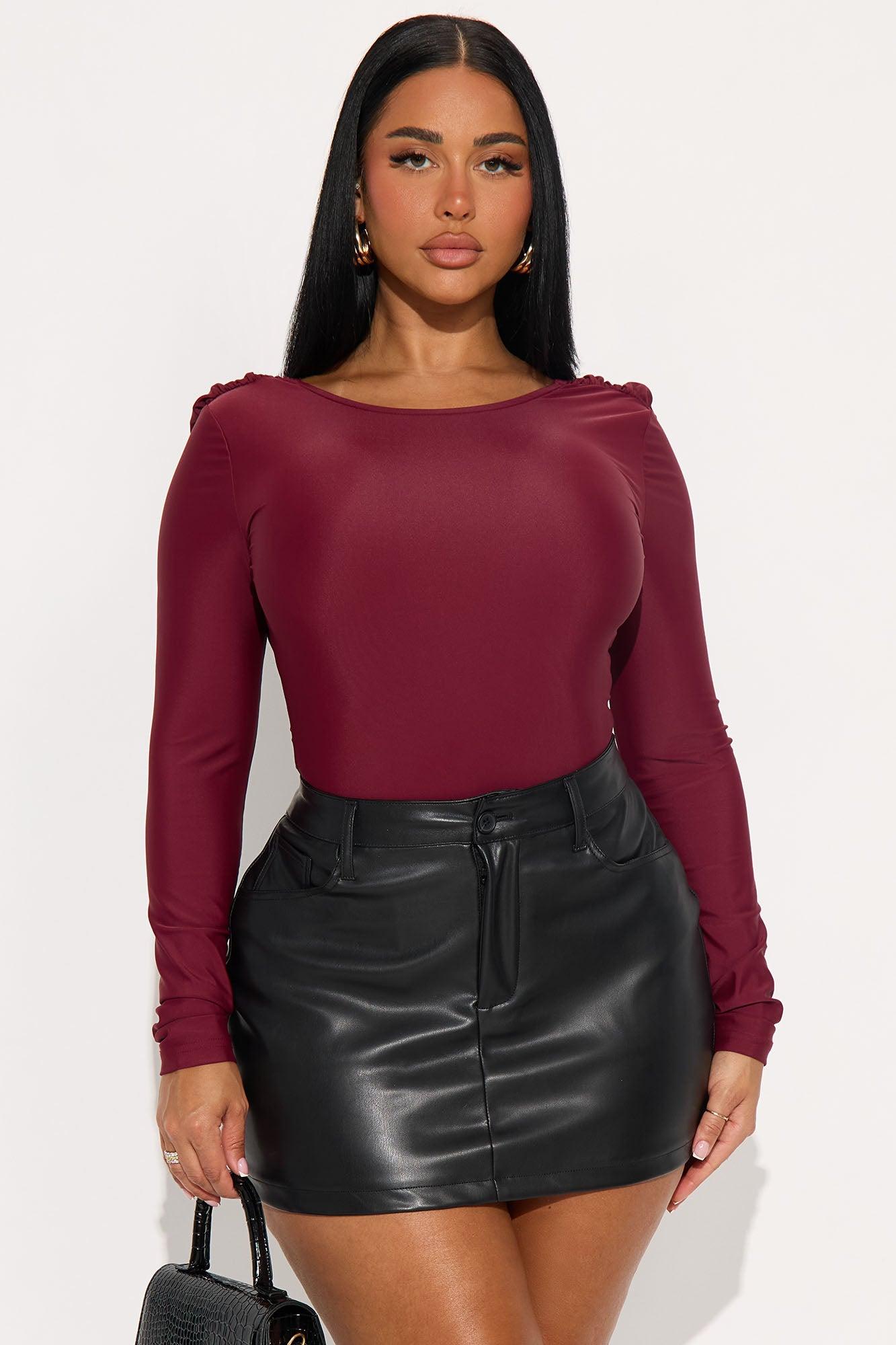 Sabrina Long Sleeve Open Bodysuit - Burgundy Female Product Image
